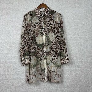 Chico's Top Womens‎ 1 M/8 Animal Print Semi Sheer Long Sleeve Button Front Tunic
